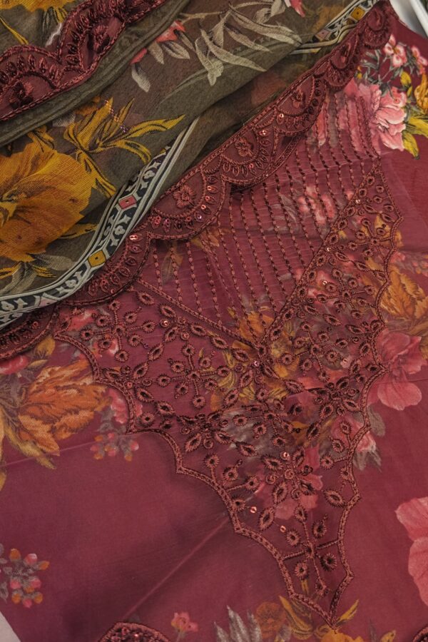 Digital printed 3 piece mehroon