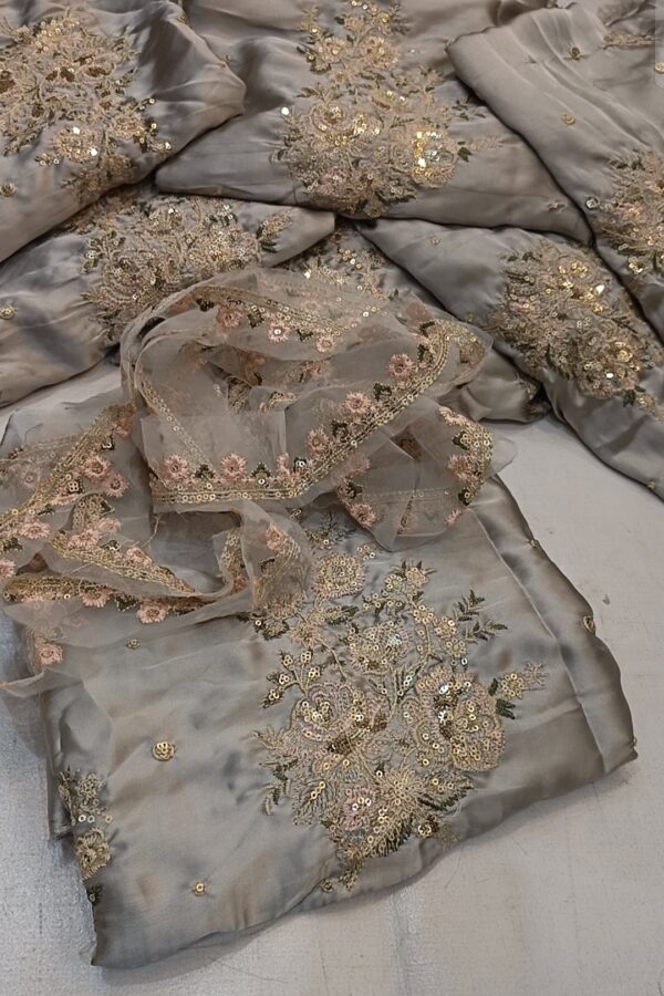 Grey Silk Farshi Shalwar Suit