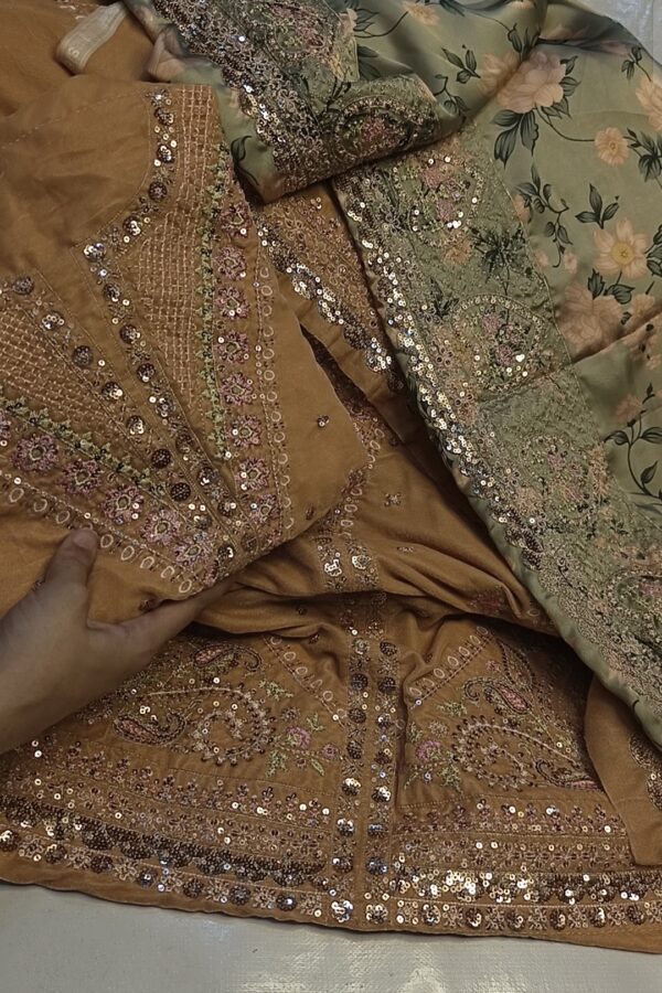 Ethnic Velvet Shirt With Printed Shalwar