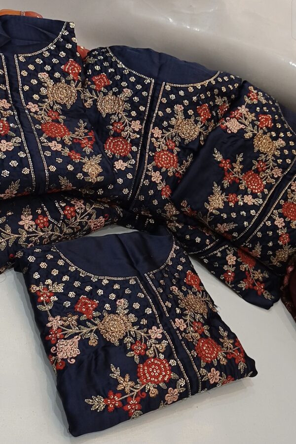 Ethnic 3pc silk suit navy